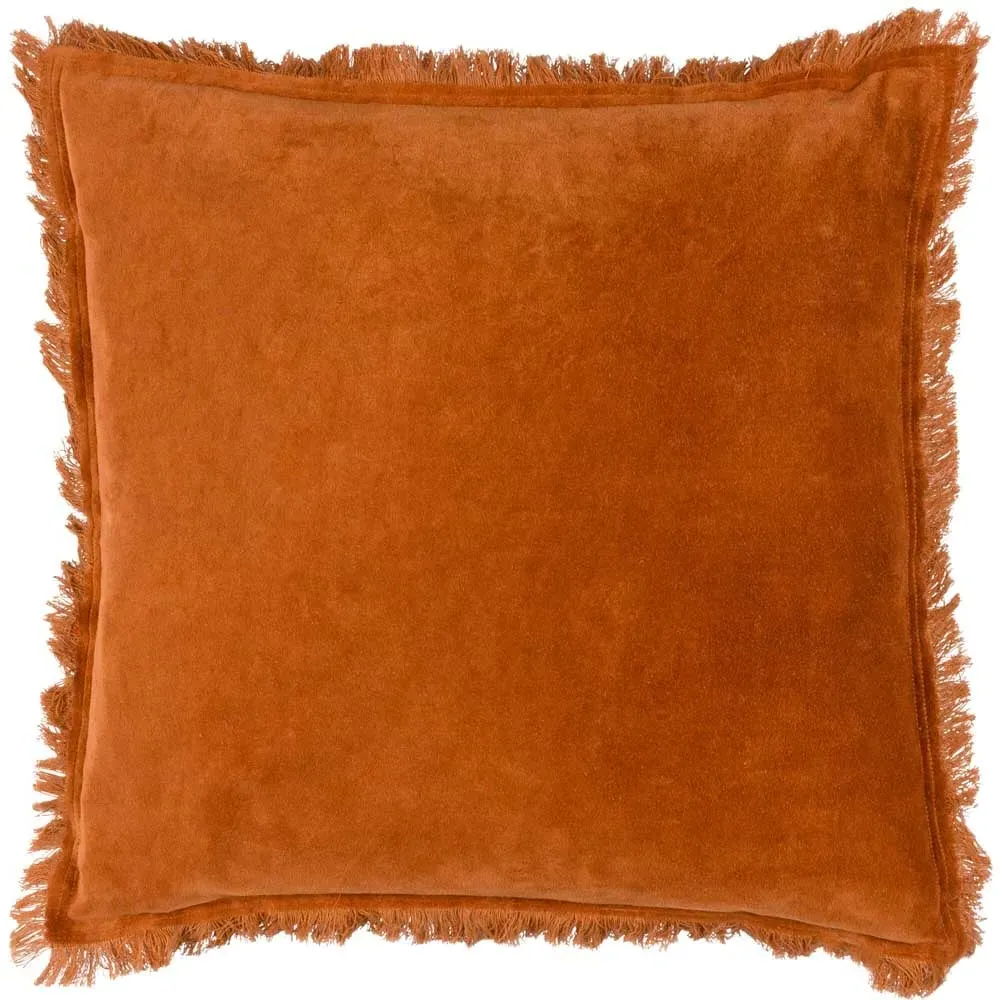 Jaye Fringed Cushion - Rust, Cotton Velvet