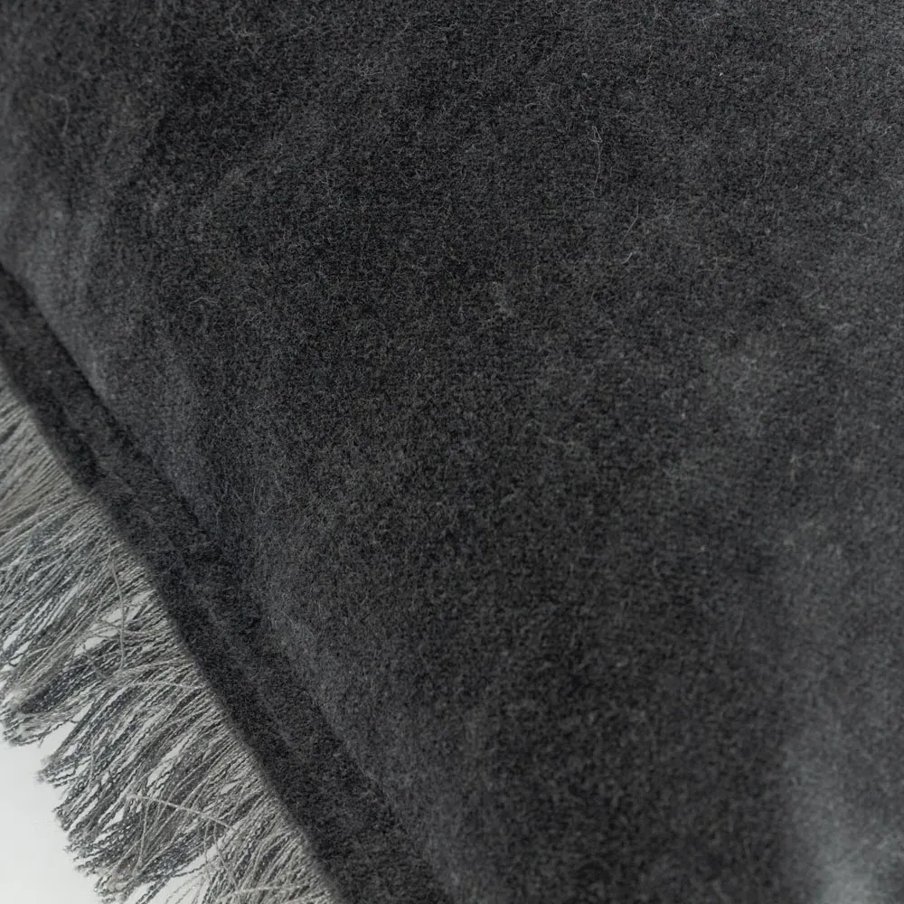 Jaye Fringed Cushion - Slate, Cotton Velvet