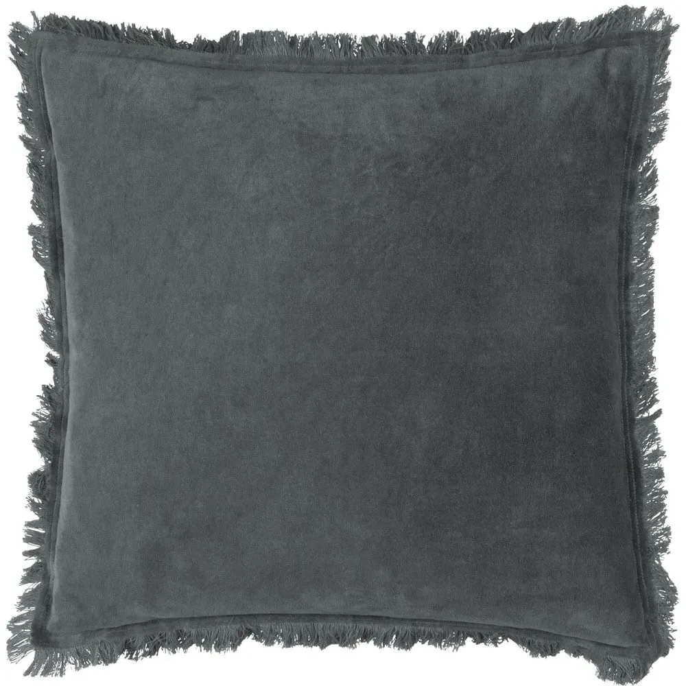 Jaye Fringed Cushion - Slate, Cotton Velvet
