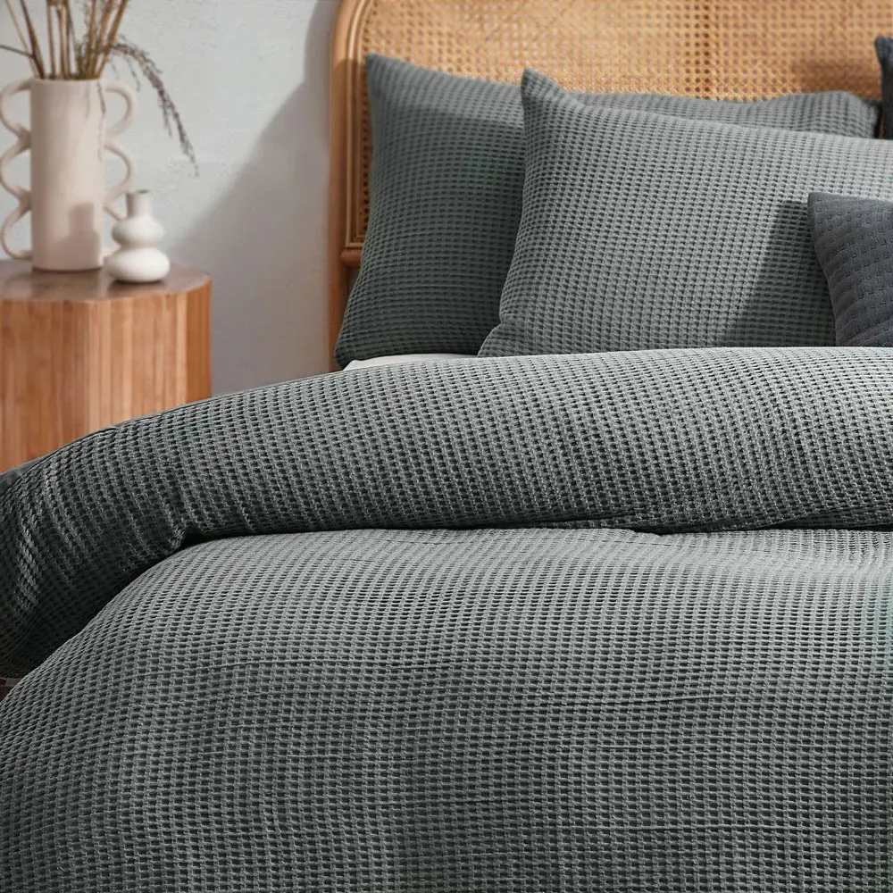 King Size Chunky Waffle Duvet Set - Grey, Cotton