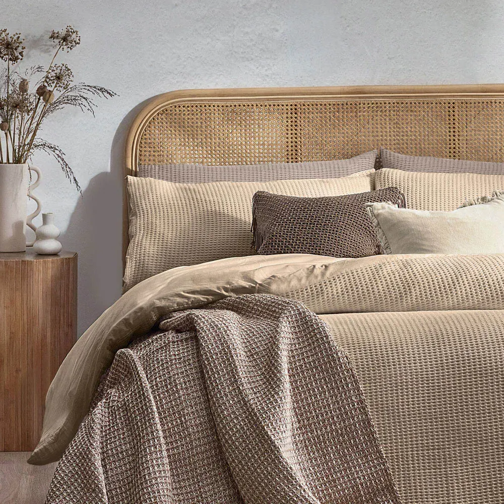 King Size Chunky Waffle Duvet Set - Linen, Cotton