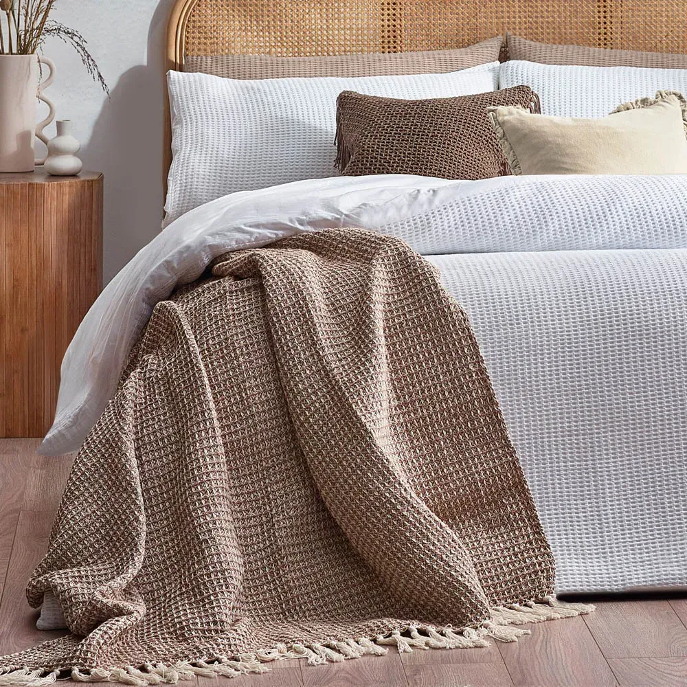King Size Chunky Waffle Duvet Set - White, Cotton