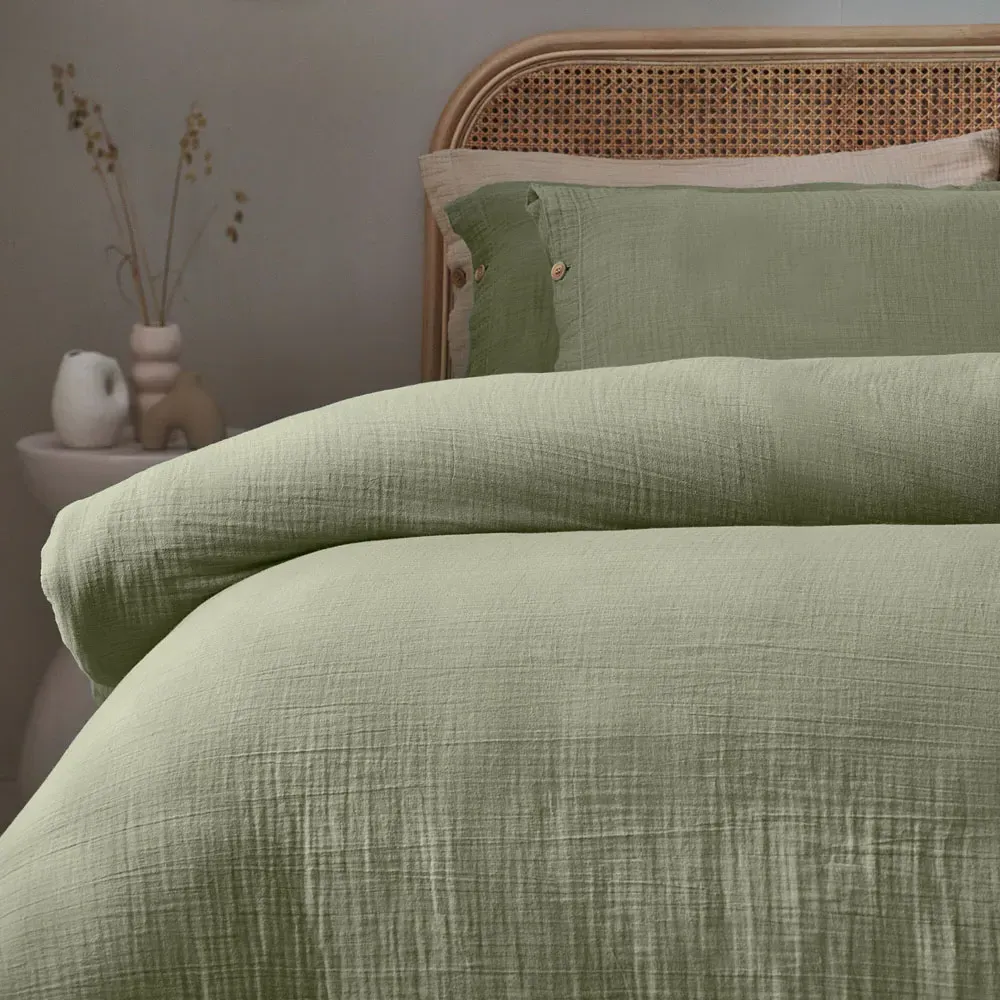 Lark Double Muslin Cotton Duvet Set - Eucalyptus