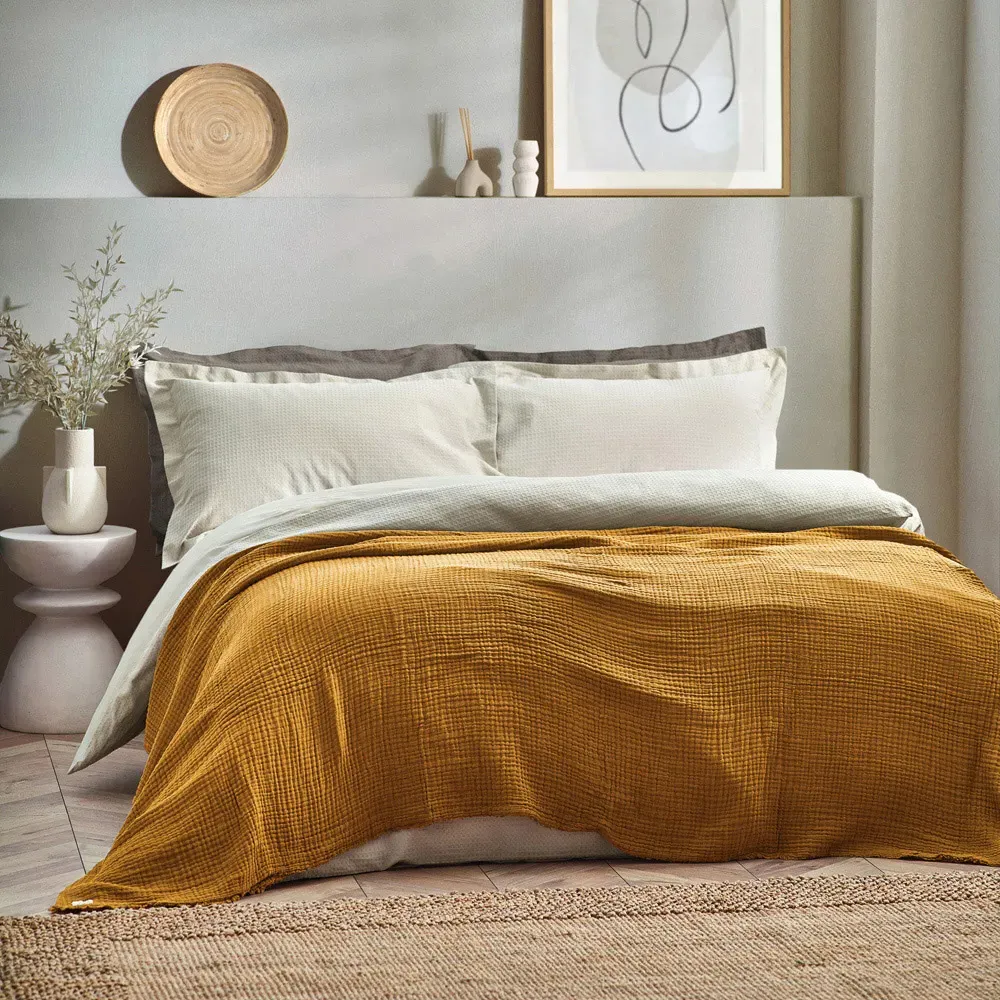 Lark Large Muslin Cotton Throw - Cumin