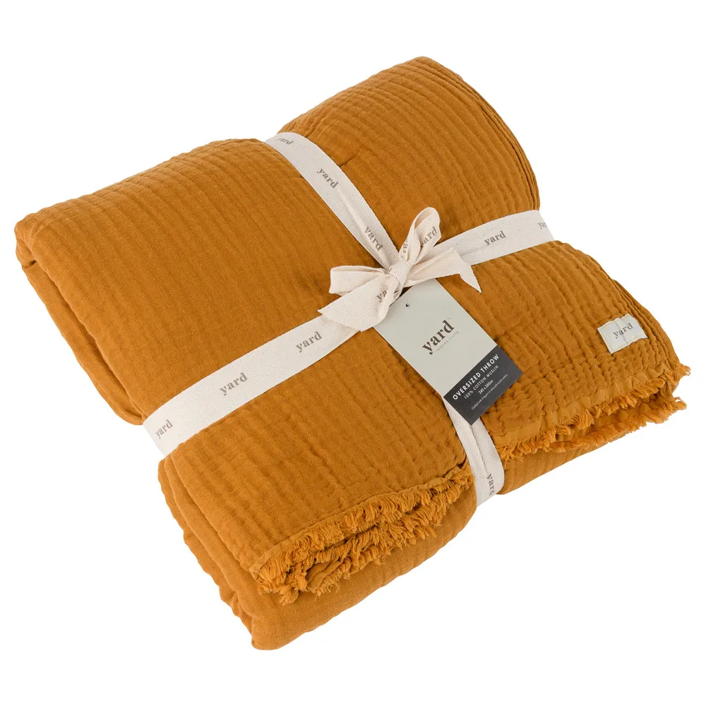 Lark Large Muslin Cotton Throw - Cumin