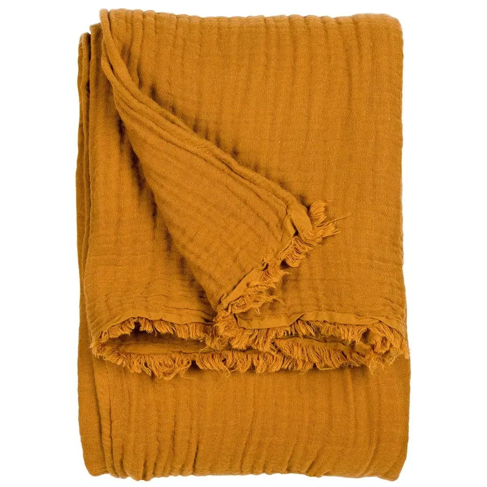 Lark Large Muslin Cotton Throw - Cumin