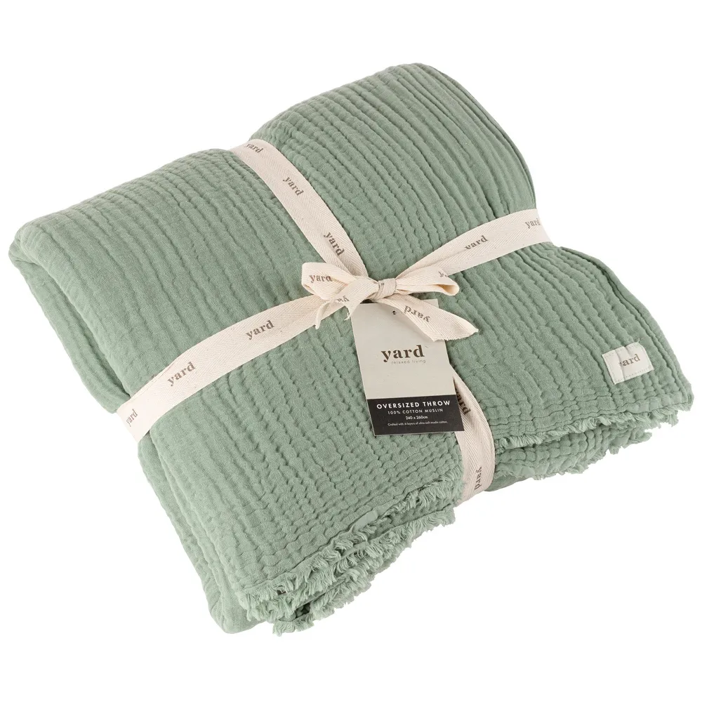 Lark Large Muslin Cotton Throw - Eucalyptus Green