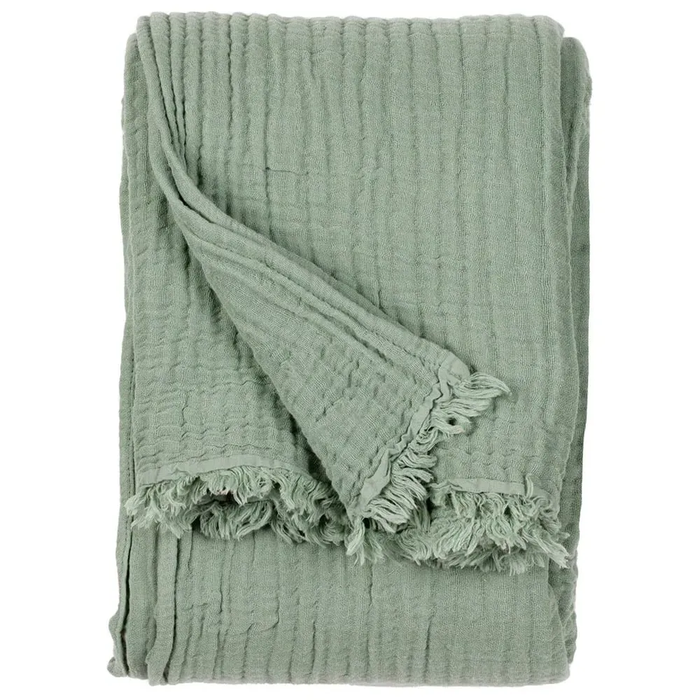 Lark Large Muslin Cotton Throw - Eucalyptus Green