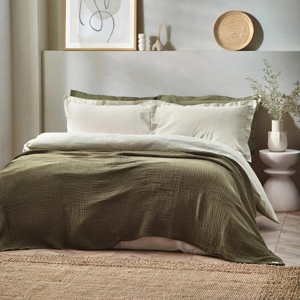 Lark Large Muslin Cotton Throw - Khaki Green