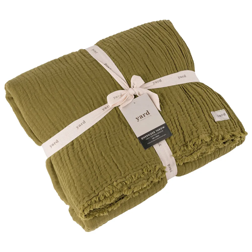 Lark Large Muslin Cotton Throw - Khaki Green
