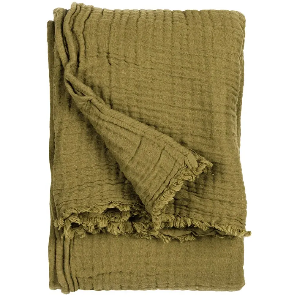 Lark Large Muslin Cotton Throw - Khaki Green