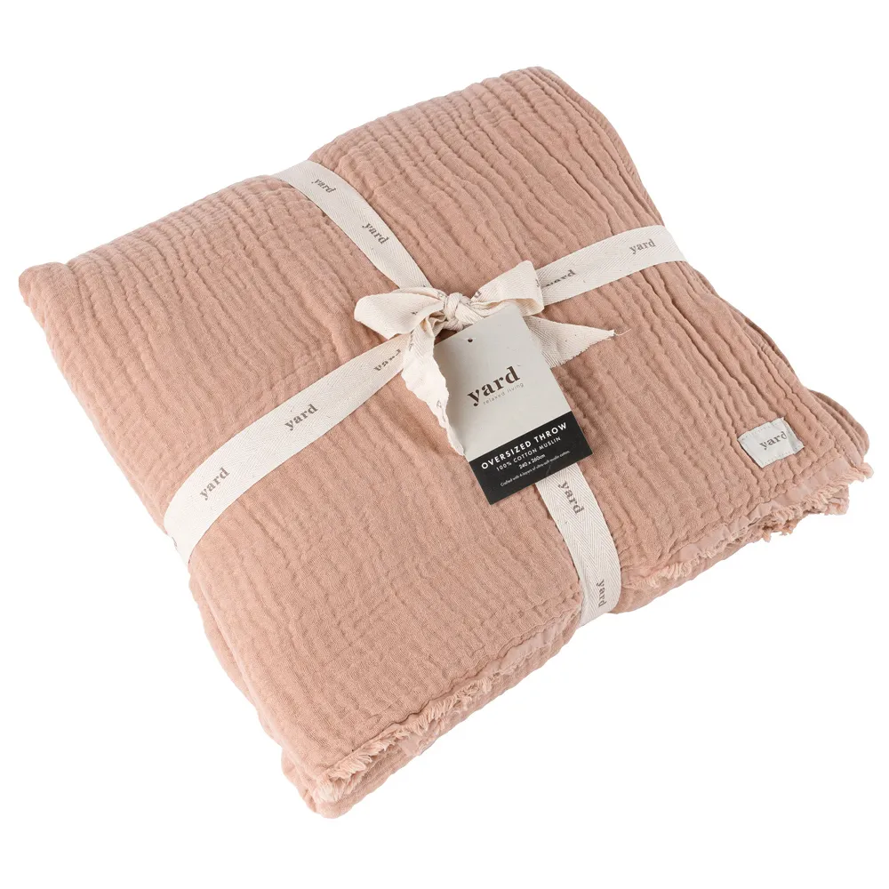 Lark Large Muslin Cotton Throw - Pink Clay