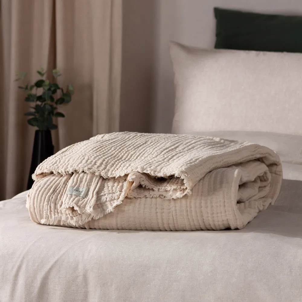 Lark Muslin Cotton Throw - Cream