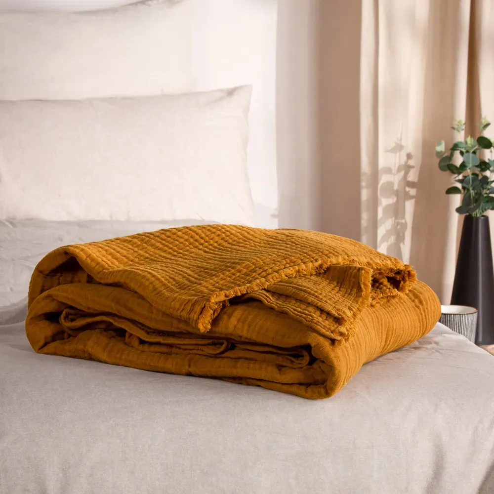 Lark Muslin Cotton Throw - Cumin