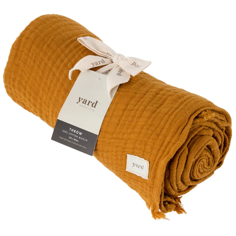 Lark Muslin Cotton Throw - Cumin