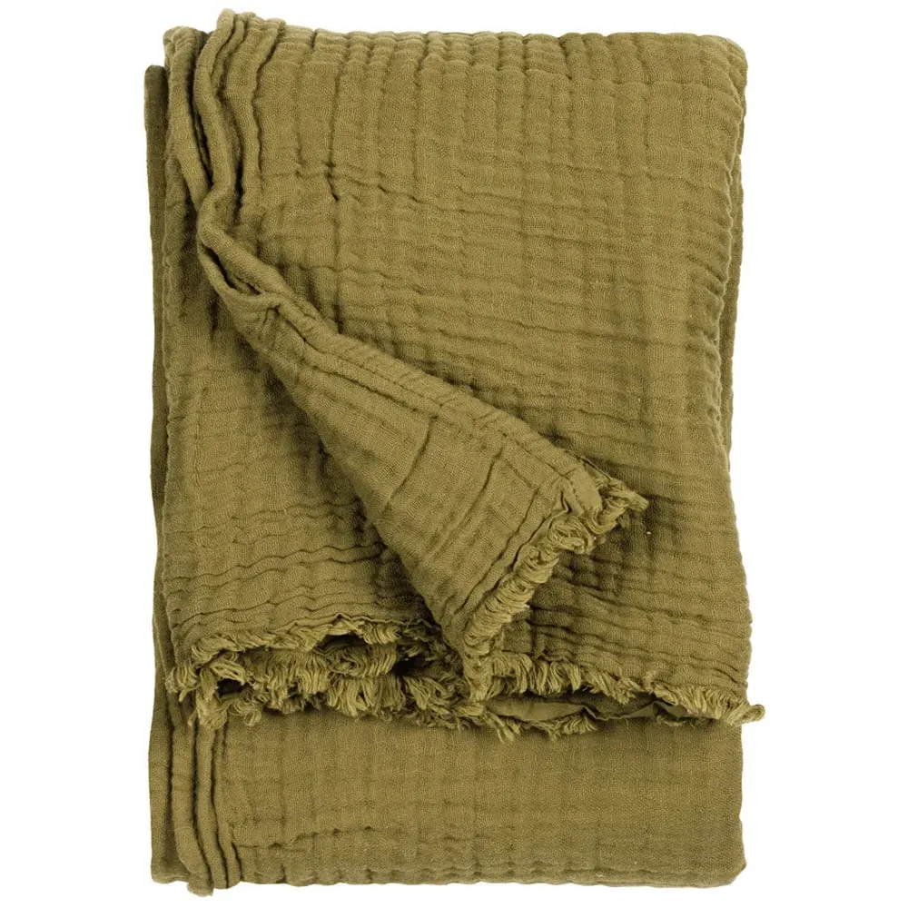 Lark Muslin Cotton Throw - Khaki Green