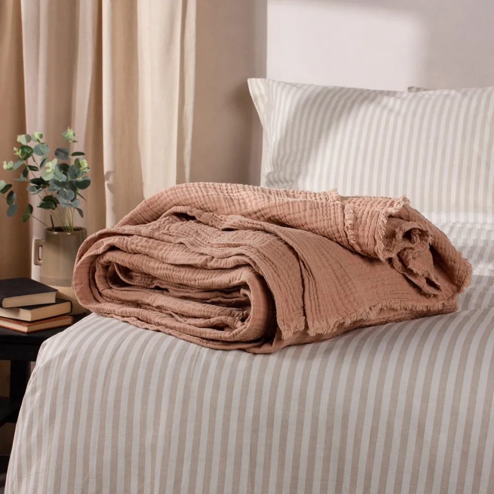 Lark Muslin Cotton Throw - Pink Clay