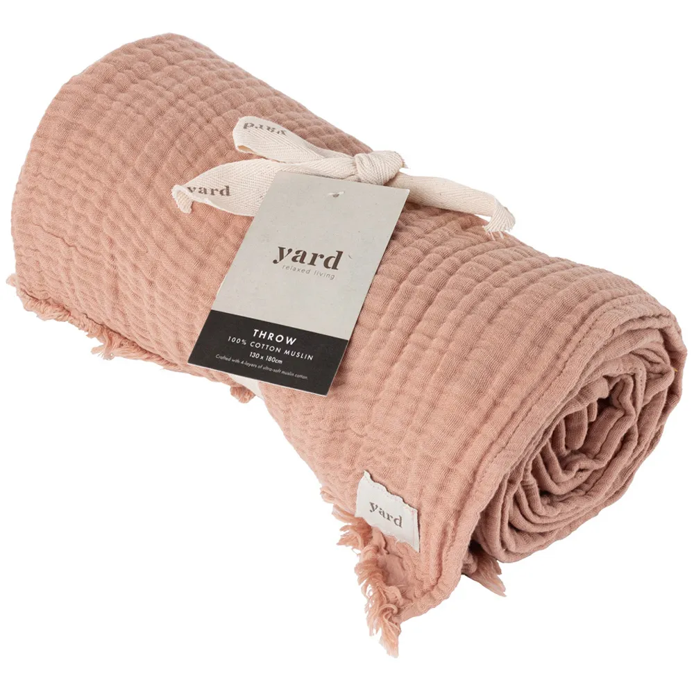 Lark Muslin Cotton Throw - Pink Clay