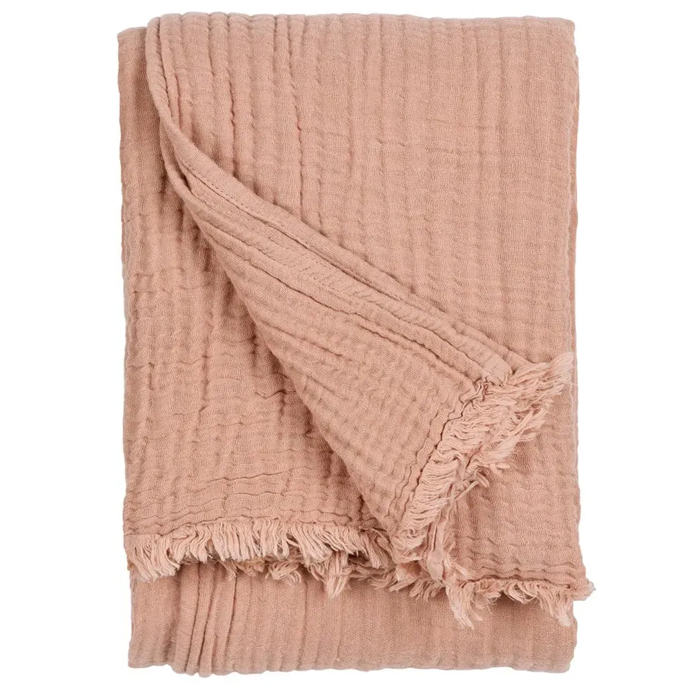 Lark Muslin Cotton Throw - Pink Clay
