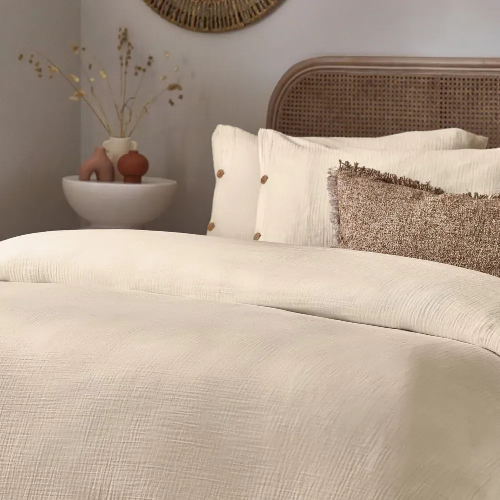 Lark Single Duvet Set - White, Muslin Cotton