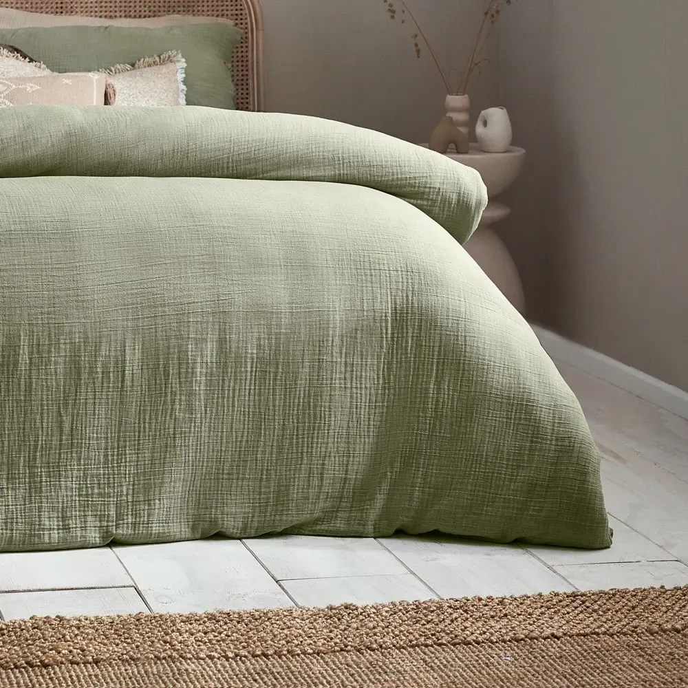 Lark Single Muslin Cotton Duvet Set - Eucalyptus