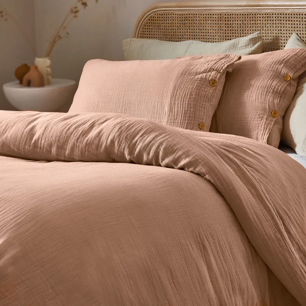 Lark Super King Duvet Set - Pink Clay, Muslin Cotton