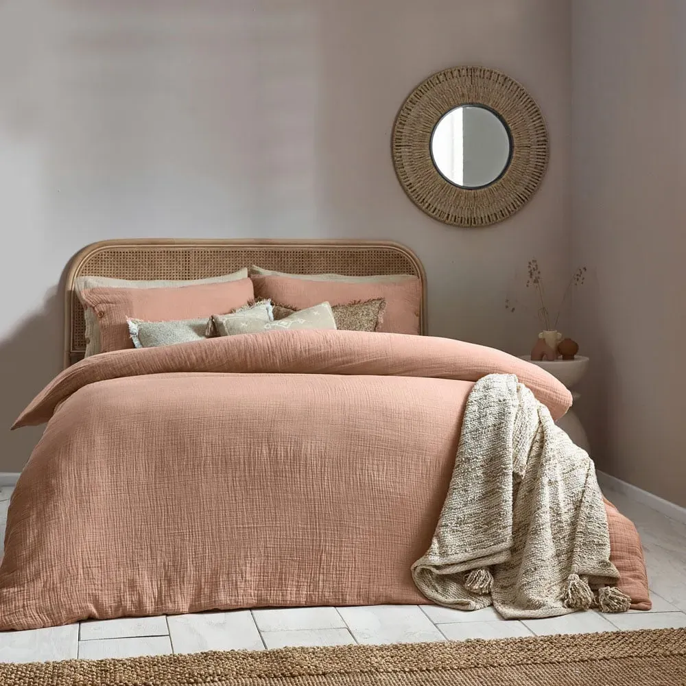Lark Super King Duvet Set - Pink Clay, Muslin Cotton