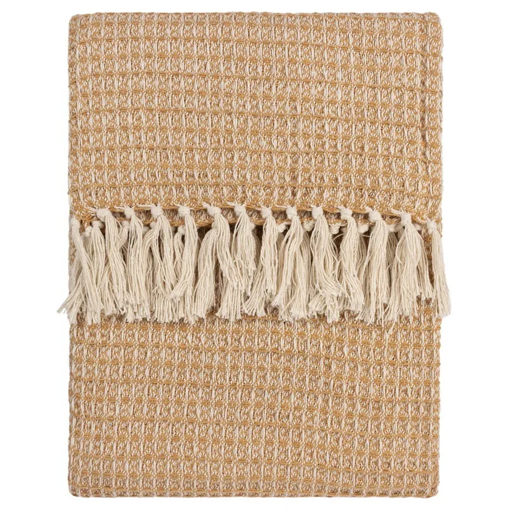 Lorne Waffle Fringed Throw - Honey, Cotton image