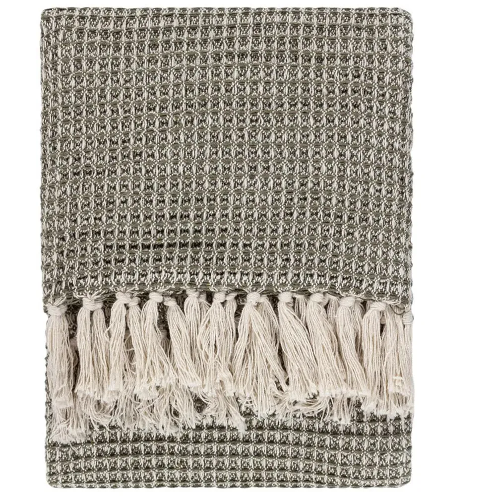 Lorne Waffle Fringed Throw - Lichen, Cotton
