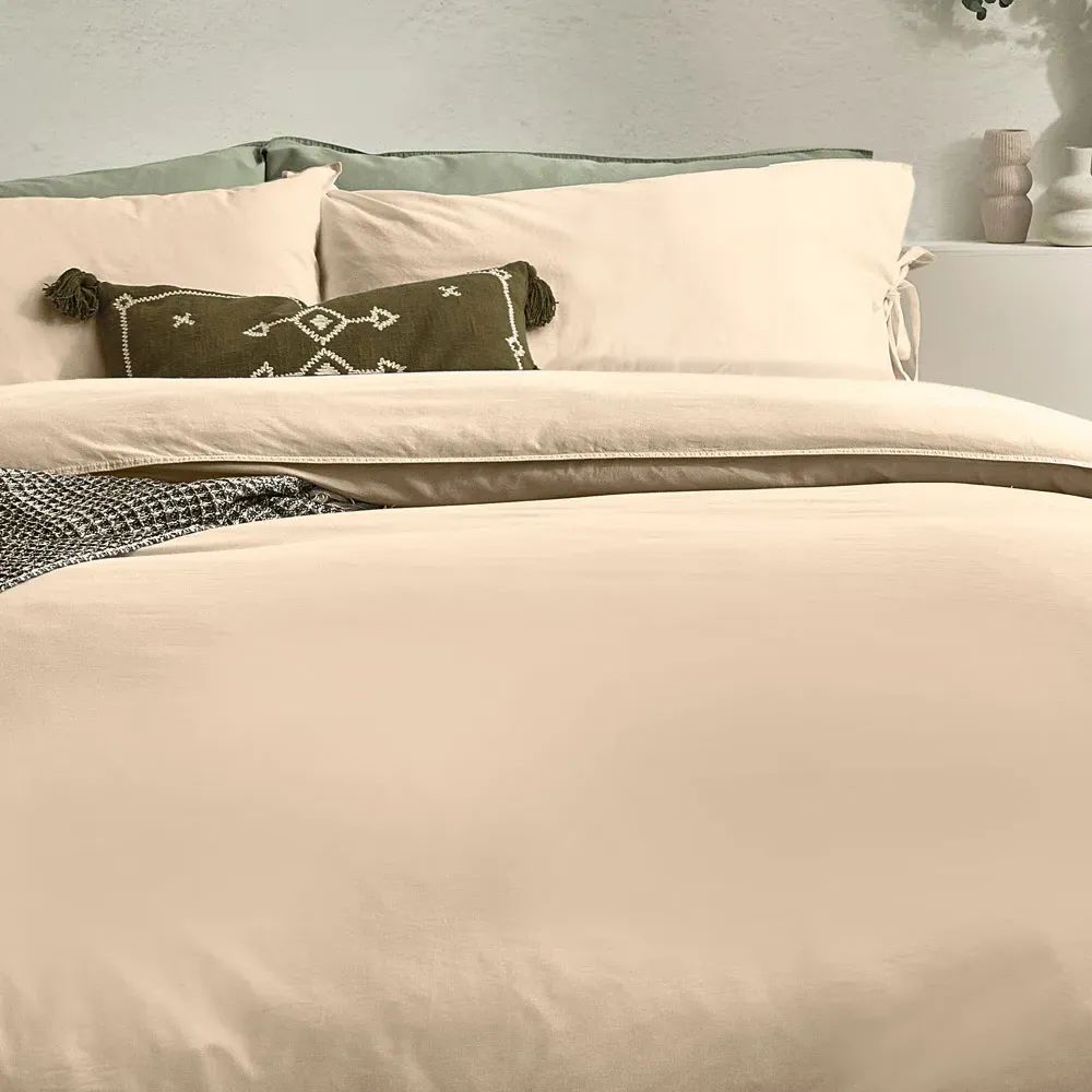 Mallow Bow Tie Double Duvet Set - Cream, Cotton