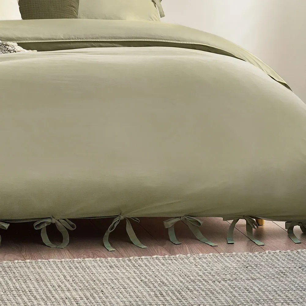 Mallow Bow Tie Double Duvet Set - Green, Cotton