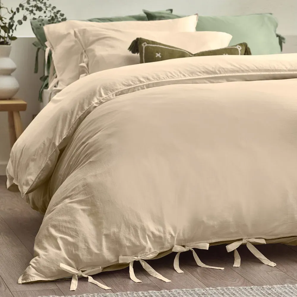 Mallow Bow Tie King Size Duvet Set - Cream, Cotton