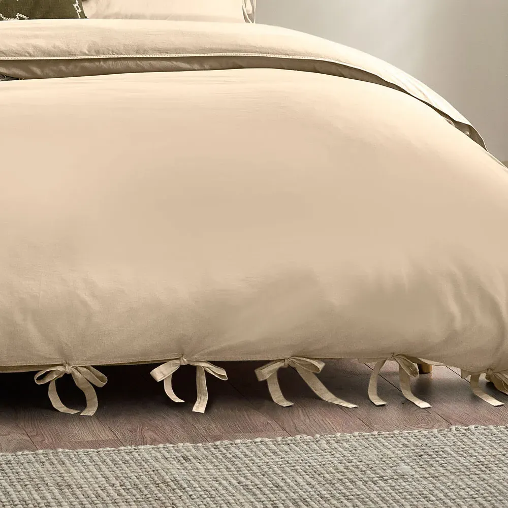 Mallow Bow Tie Single Duvet Set - Cream, Cotton
