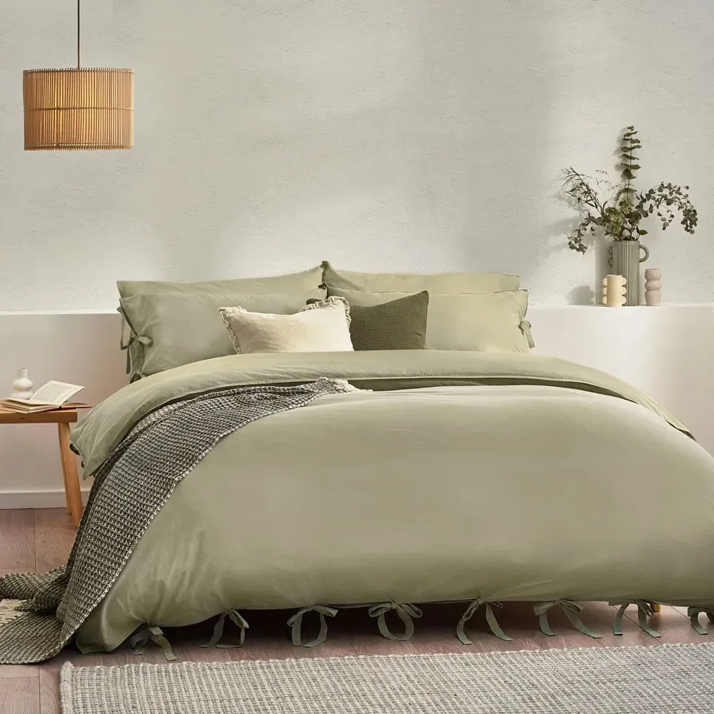 Mallow Bow Tie Single Duvet Set - Green, Cotton