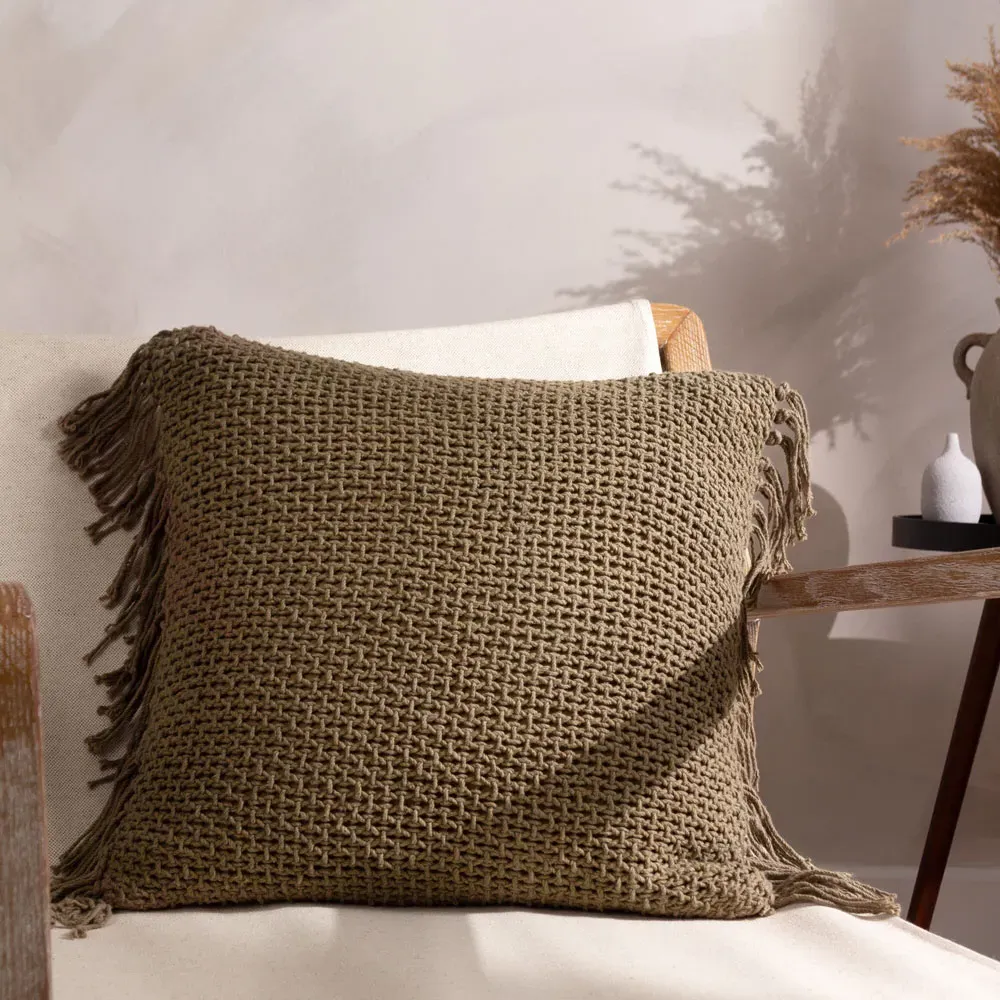 Nimble Knitted Cushion - Brown, Cotton