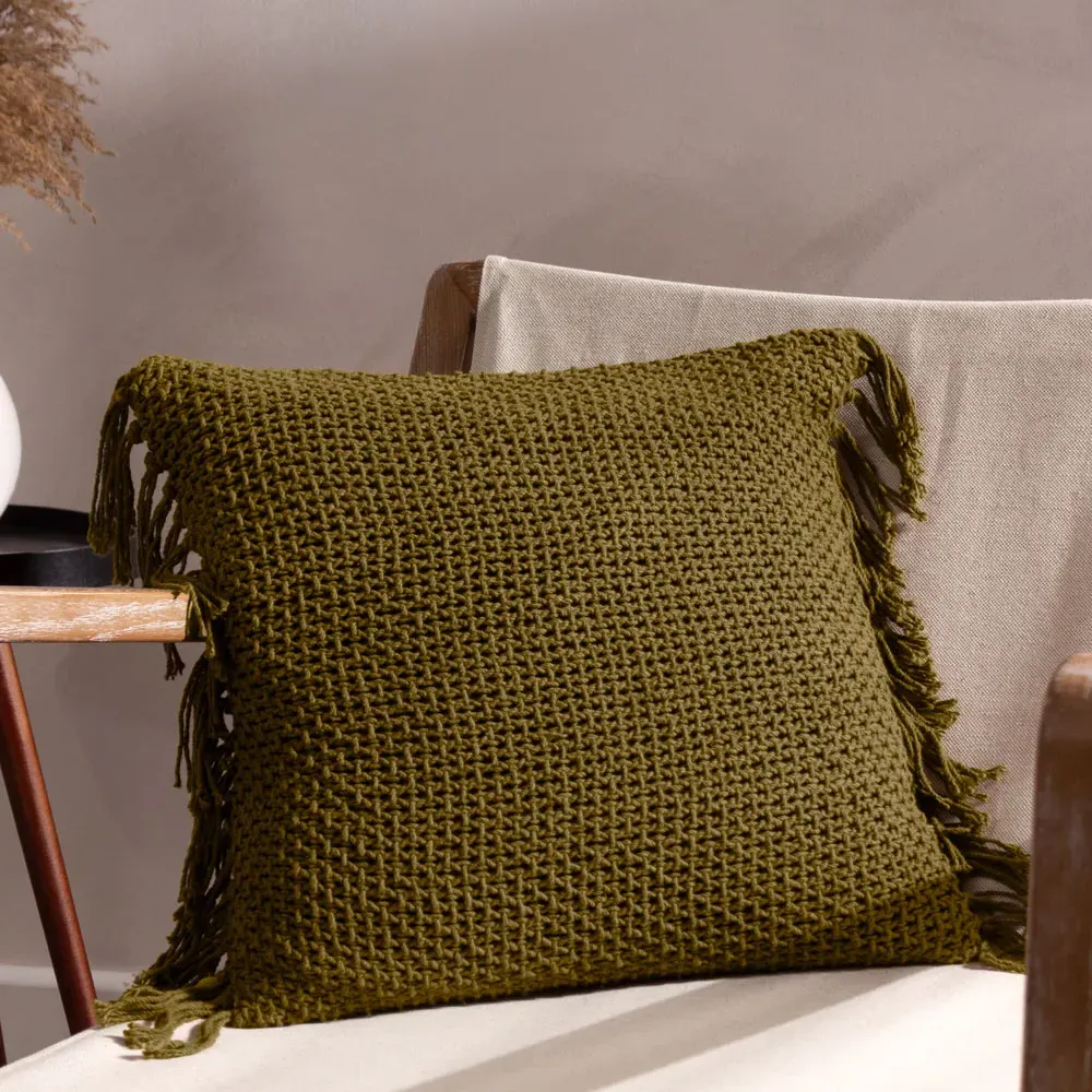 Nimble Knitted Cushion - Green, Cotton