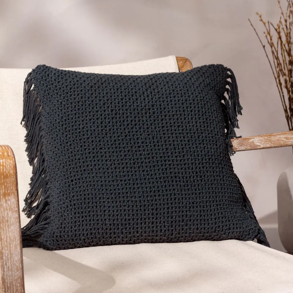 Nimble Knitted Cushion - Grey, Cotton