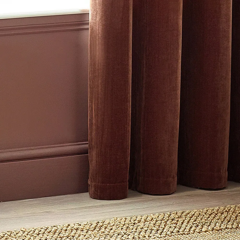 Nutmeg Heavy Chenille Velvet Eyelet Curtain - Cream