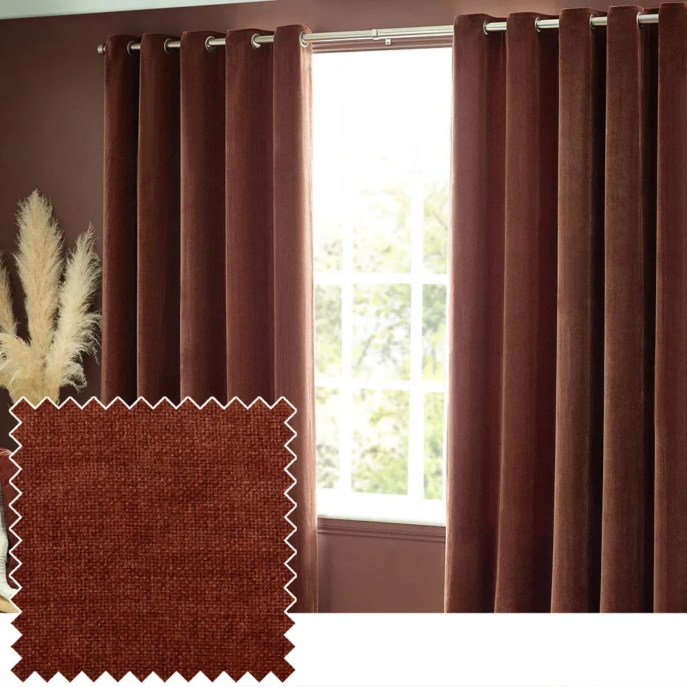 Nutmeg Heavy Chenille Velvet Eyelet Curtain - Cream