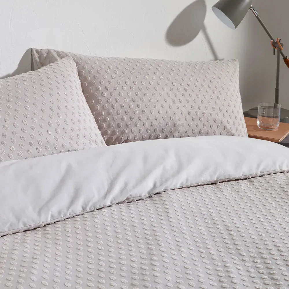 Polka Double Tuft Duvet Cover Set - Grey, Cotton