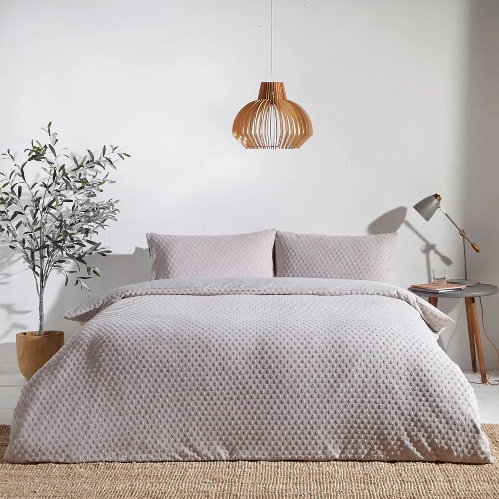 Polka King Size Tuft Duvet Cover Set - Grey, Cotton