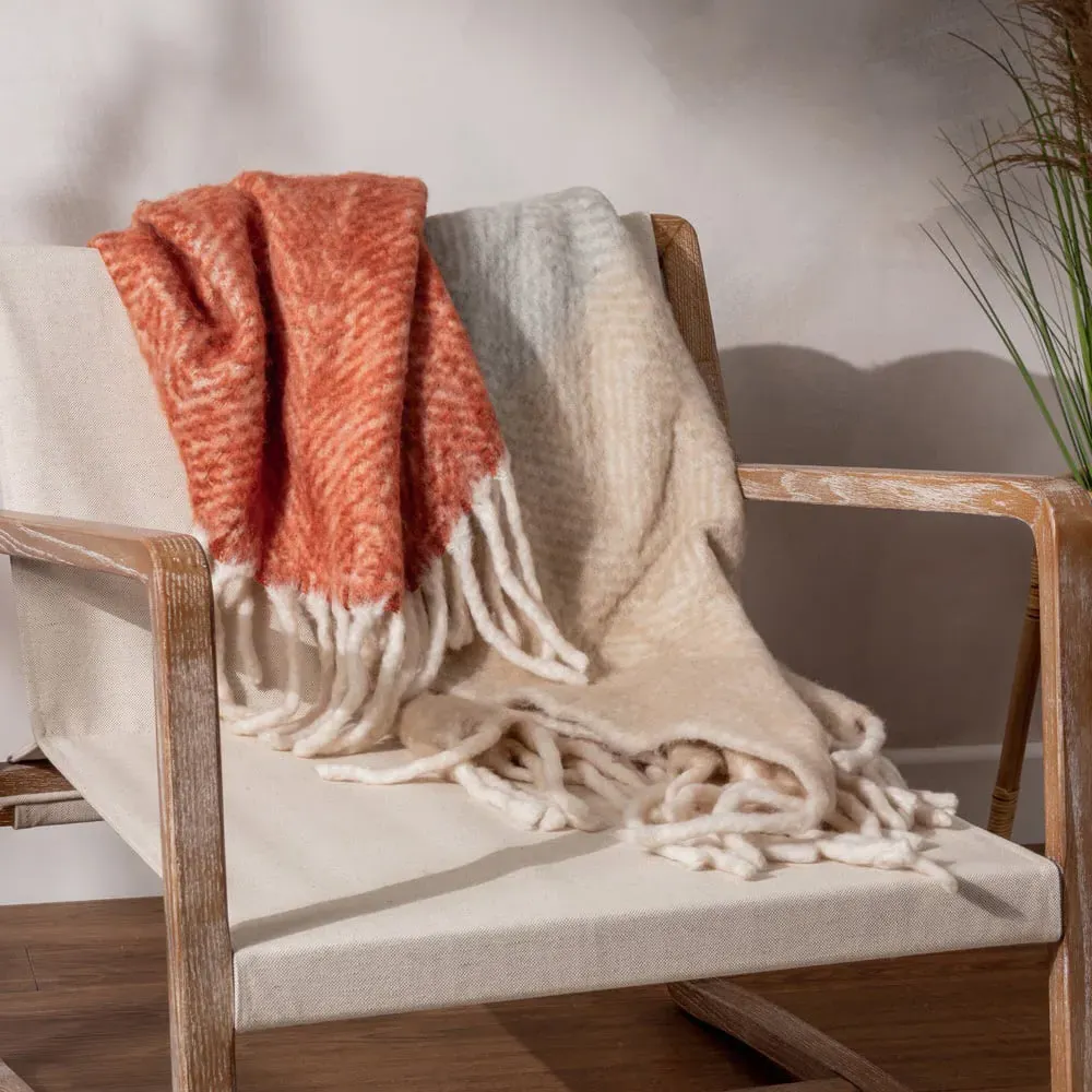 Rawton Ombre Herringbone Throw - Brick Flint