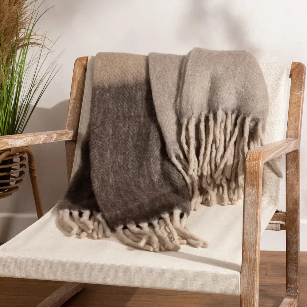 Rawton Ombre Herringbone Throw - Flint Black