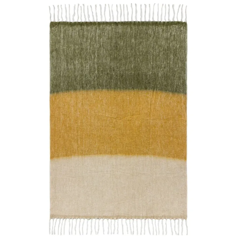 Rawton Ombre Herringbone Throw - Natural Moss
