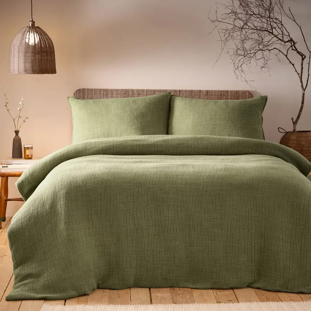 Ribble Double Duvet Cover Set - Khaki, Cotton