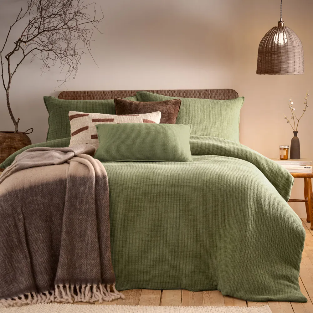 Ribble Super King Duvet Cover Set - Khaki, Cotton