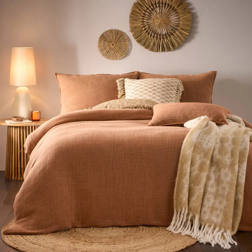 Ribble Super King Size Duvet Cover Set - Pecan, Cotton