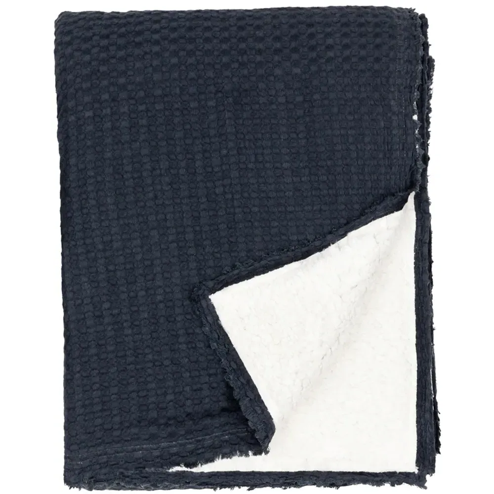 Ronan Sherpa Waffle Fleece Throw - Black, Cotton image