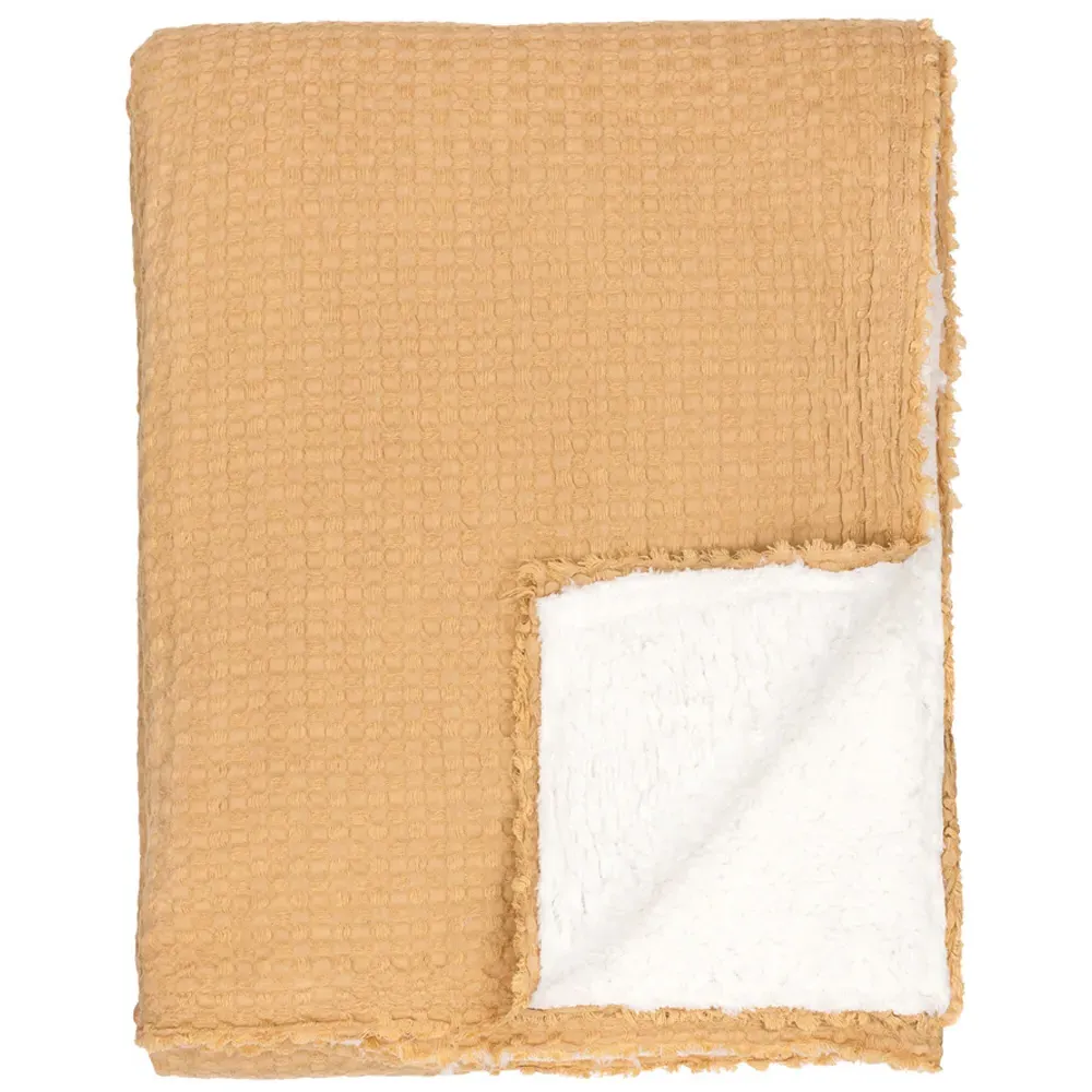 Ronan Sherpa Waffle Fleece Throw - Brown, Cotton