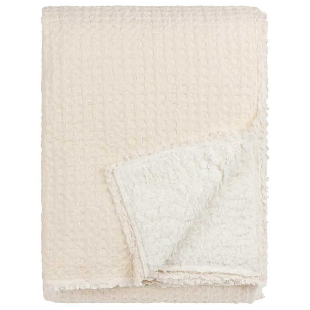 Ronan Sherpa Waffle Fleece Throw - Cream, Cotton